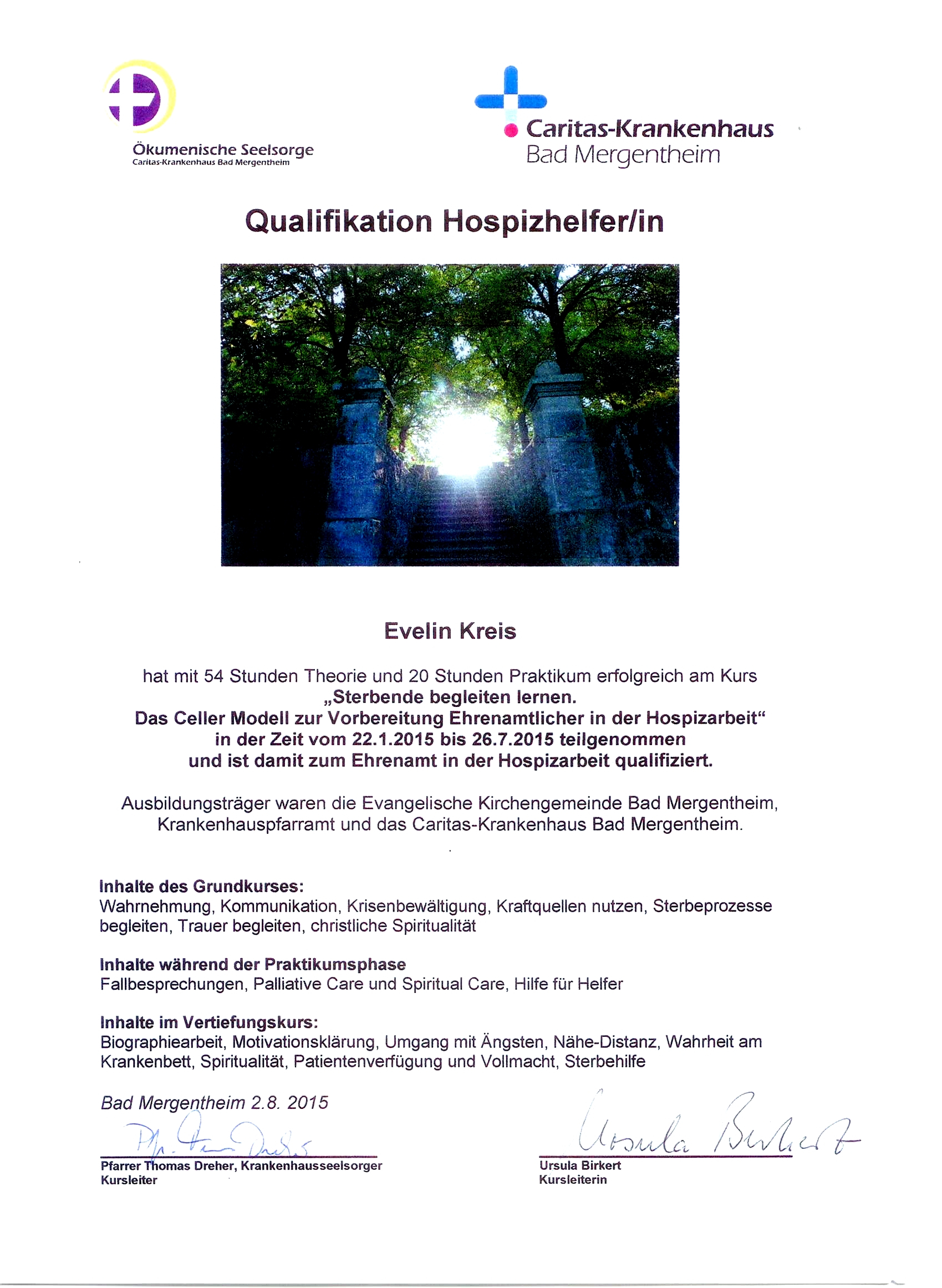 Hospizhelferin Urkunde