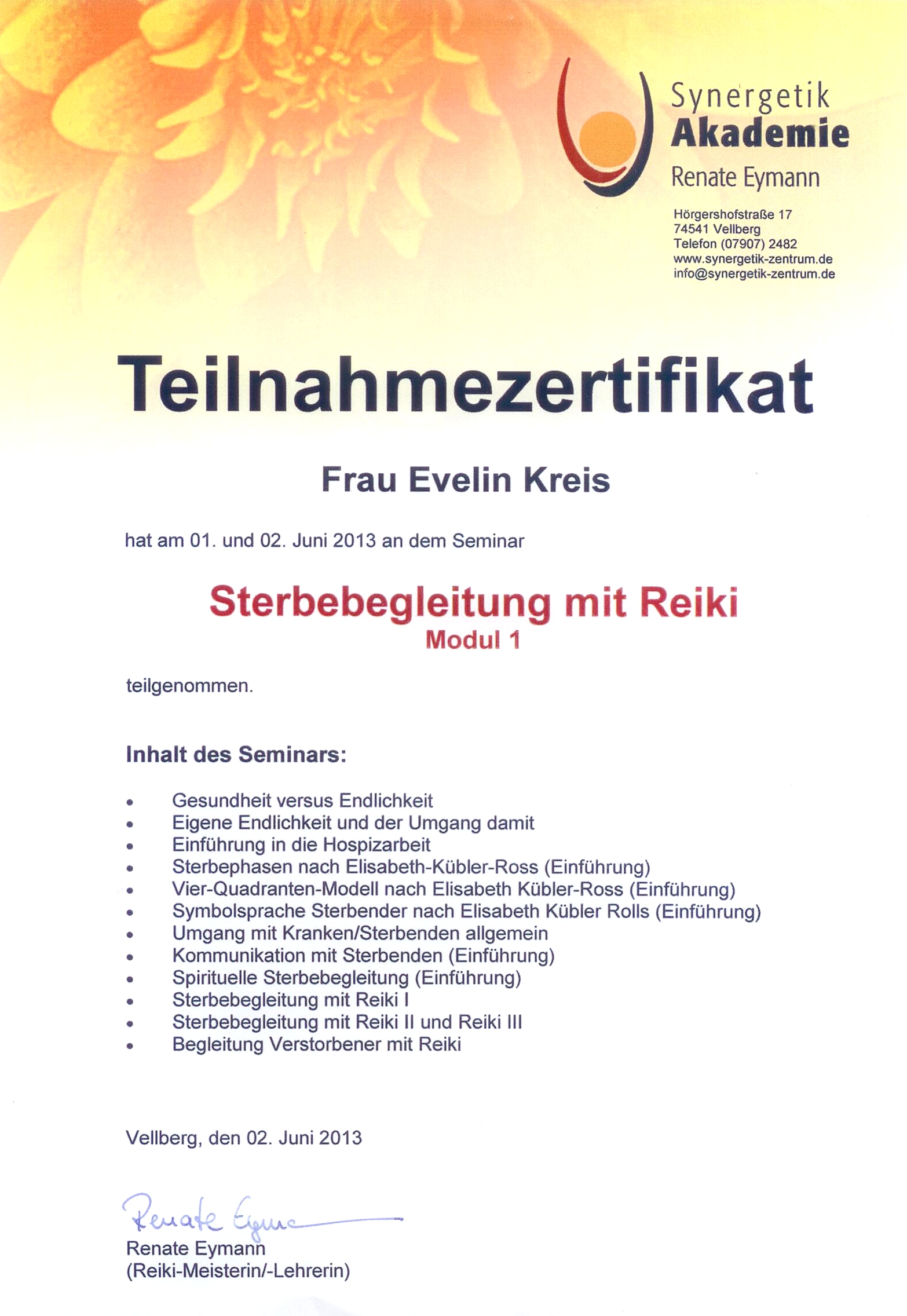 Zertifikat Sterbebegleitung